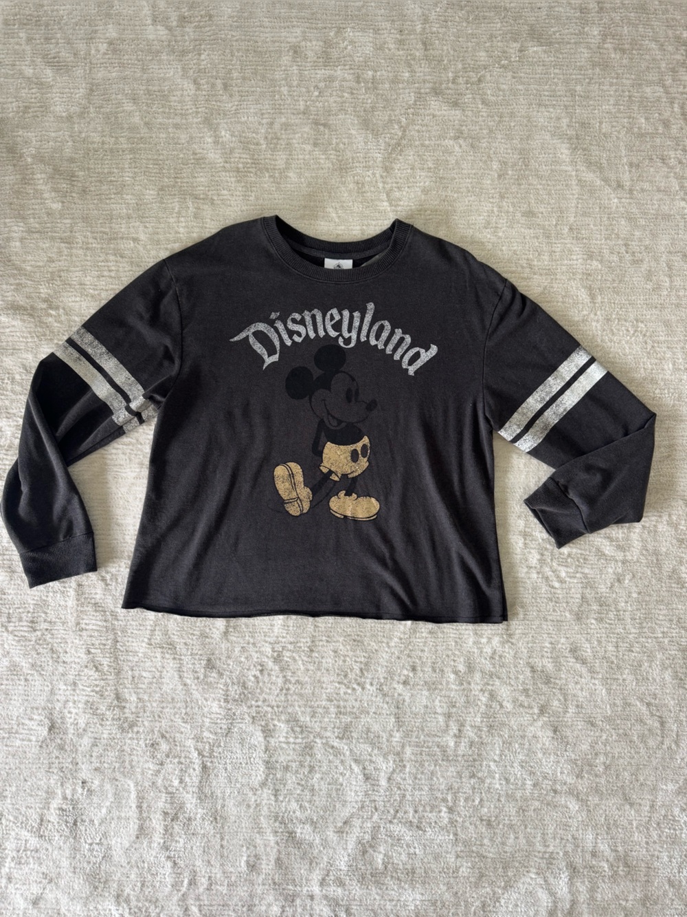 Disney Parks Mickey Mouse Black Long Sleeve Varsity Tee | Gold Foil | XL